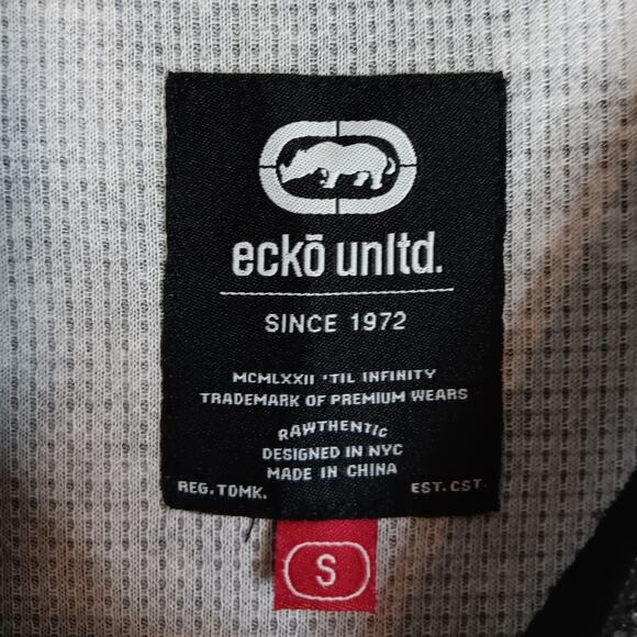 Ecko Unltd. Thermal Knit Shirt Mens S Black Gray Camo Hi Low Spell Out - Picture 7 of 14